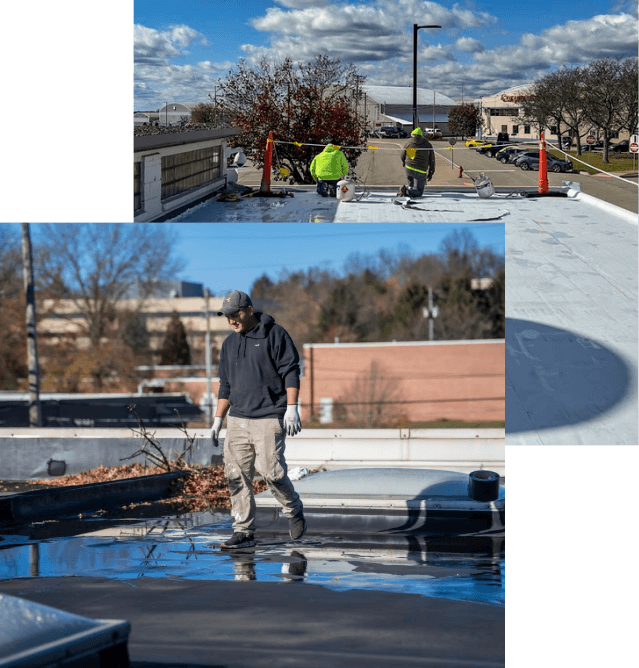 commercial roofing contractor doing emergency roof repair with Tricera Roofing Company