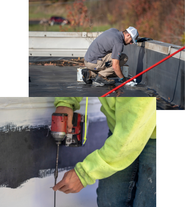Workers repairing a commercial roof